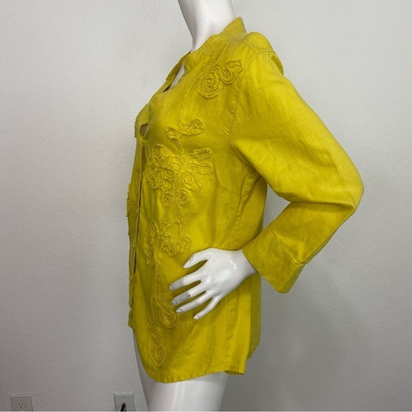 Women’s Charter Club Yellow 100% Linen Tunic Button Up Lagenlook Top Size 12 - Picture 3 of 7